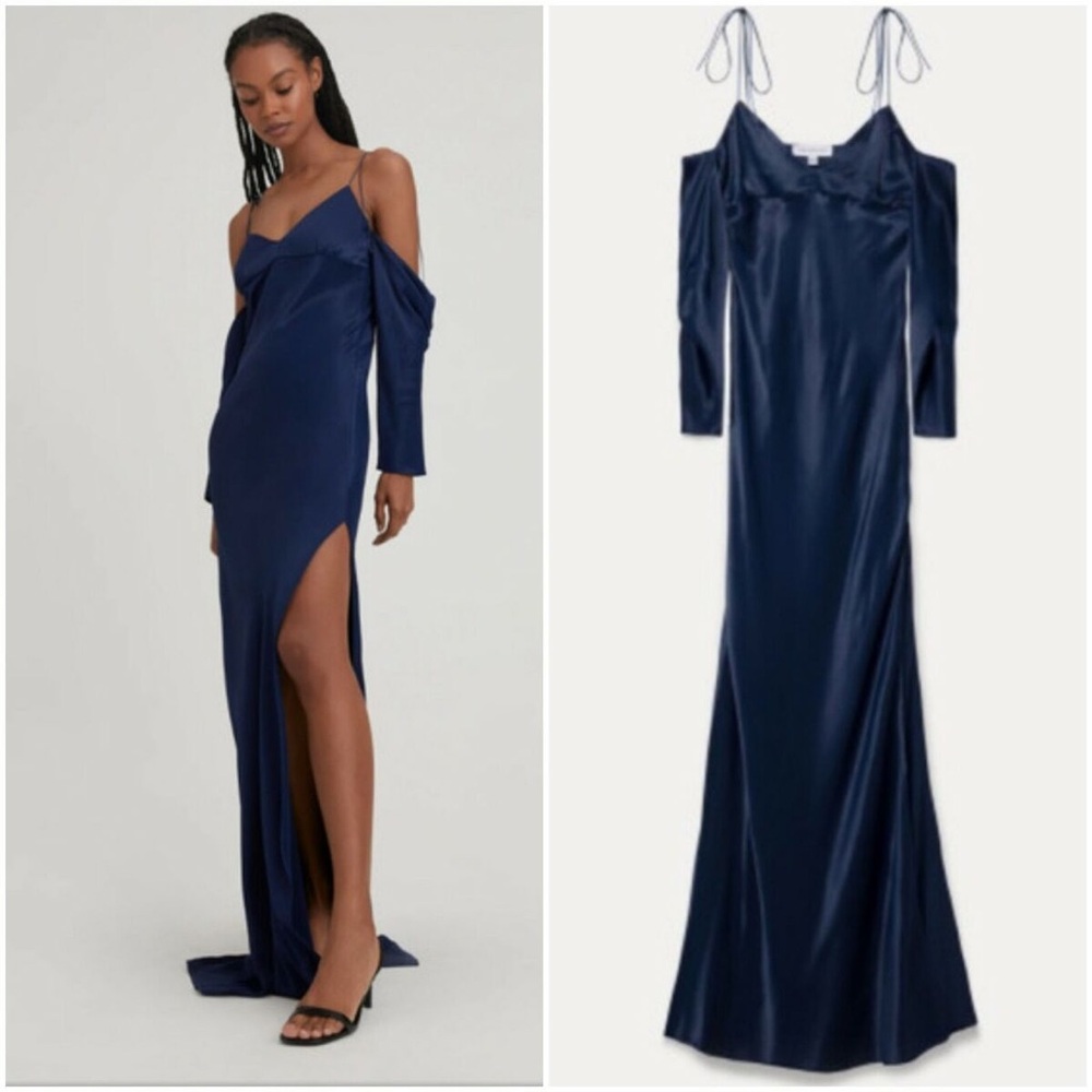 something navy shoulder tie maxi dress
